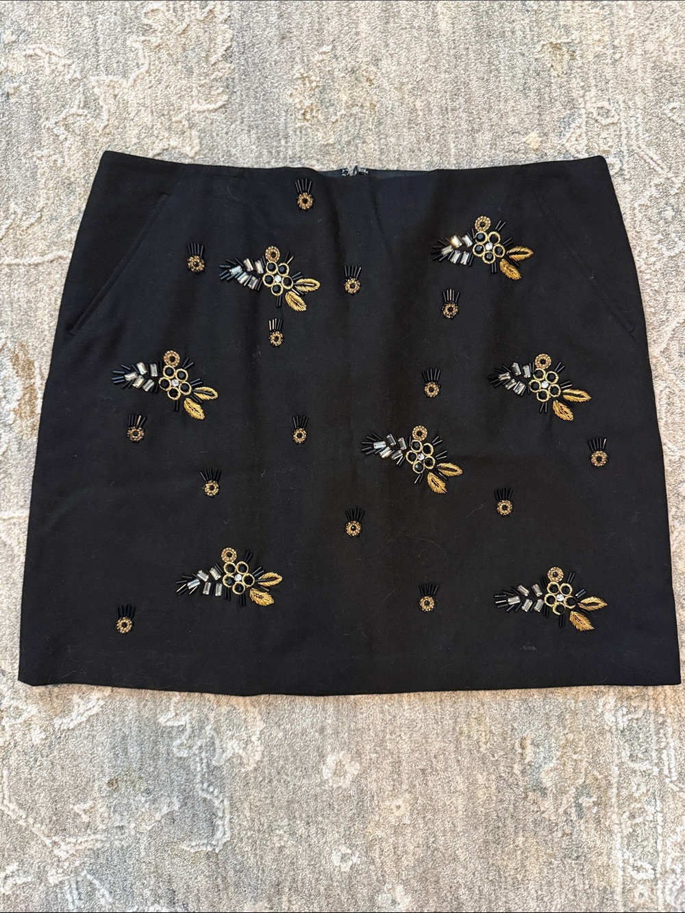 LOFT Black Mini Skirt with Gold & Silver Embellishments